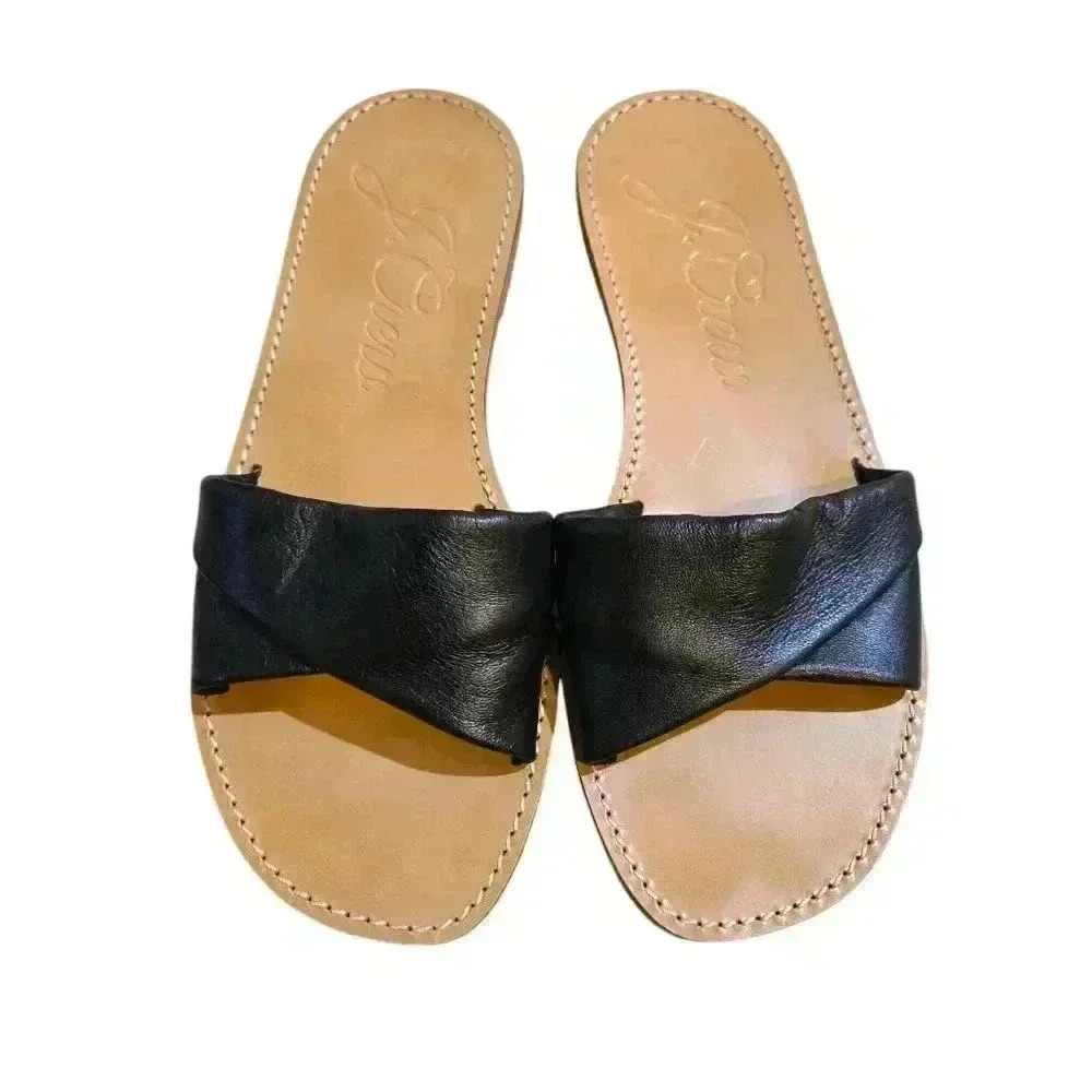 J Crew Black Brown Soft Gianna Twisted Leather Slide Flat Sandals Size 7 #096